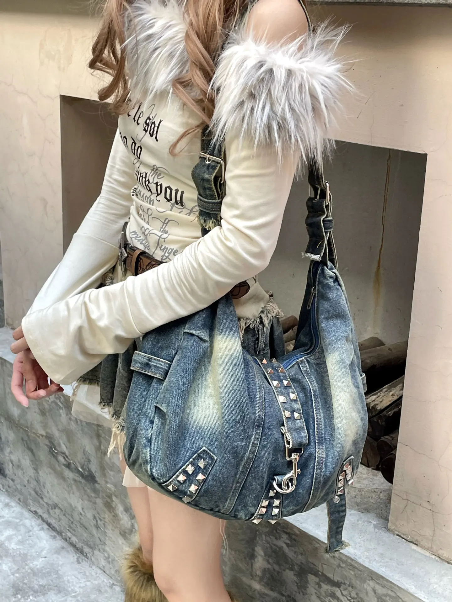 Women Bags Jeans - Sac à bandoulière en Denim délavé