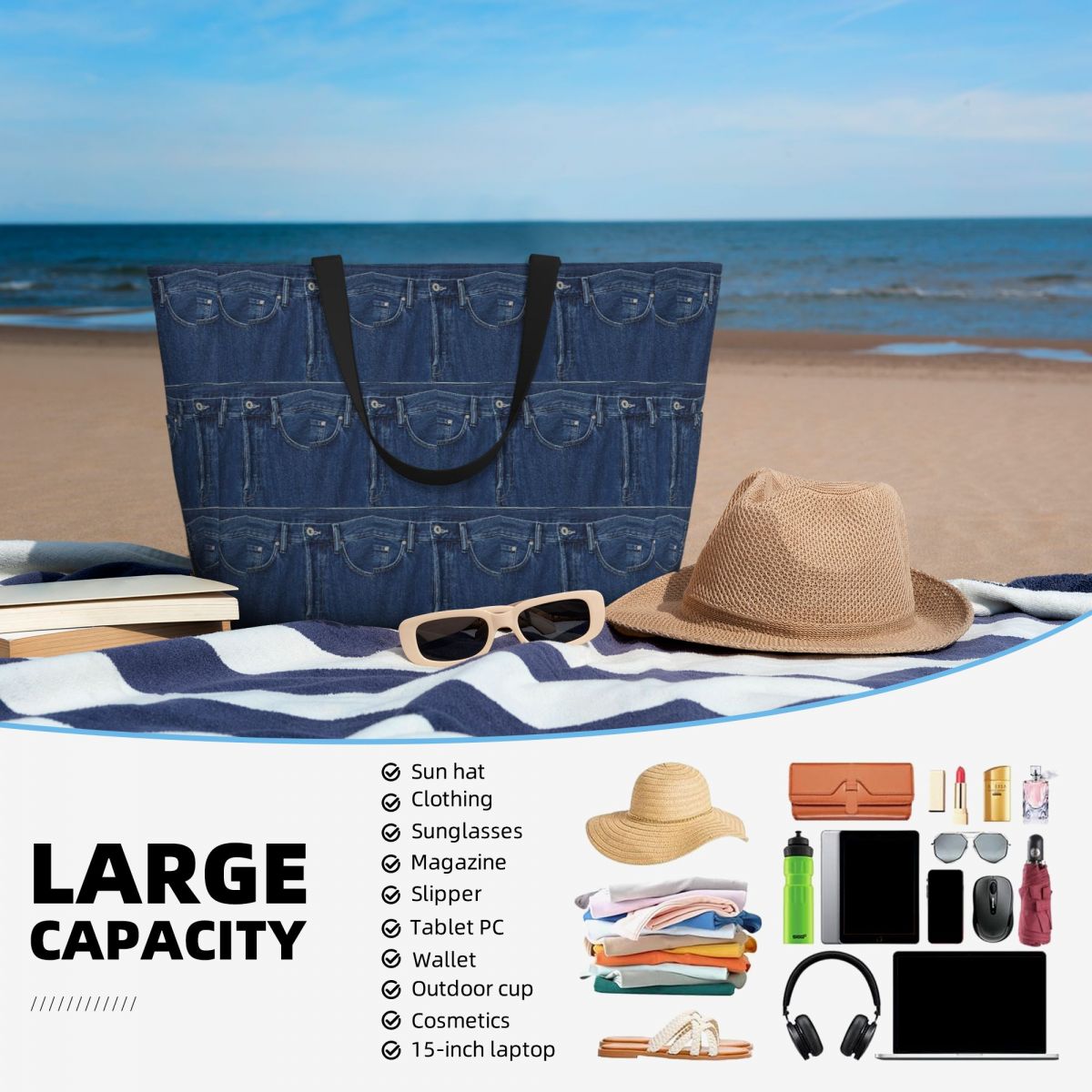 Sac de plage en jean bleu clas - Women Bags Jeans avis et prix